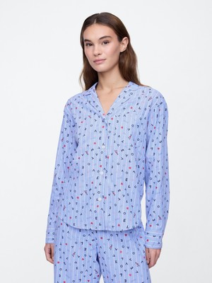Gap Kadın Mavi Poplin Oversized Pijama Üstü