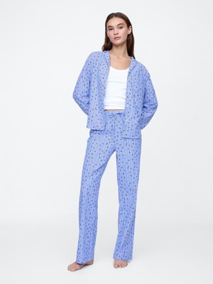 Kadın Açık Mavi Desenli Poplin Pijama Altı