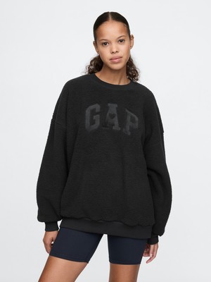 Kadın Siyah Gap Logo Oversize Sherpa Heart Sweatshirt