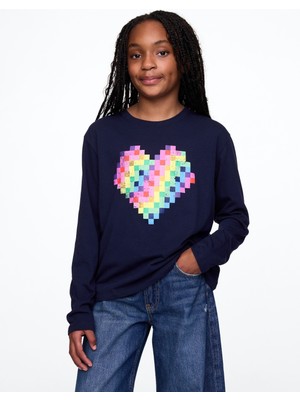 Gap Kız Çocuk Lacivert Grafikli T-Shirt