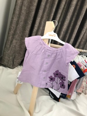 Capella Bebe Lila Renkli  Pamuk Kız Bebek ve Kız Çocuk Tişört Şort Ikili Takım Çiçek Desenli Şortlu Takım Kız Çocuk Alt-Üst Ikili Yazlk Takım