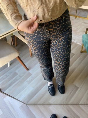 Leopar Desen Yüksek Bel Jean