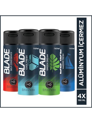 Blade Erkek Alüminyumsuz Deodorant 4x150 Ml (Self Confidence-Green Dream-Marine-Cool Fresh)
