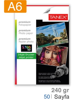 Tanex Fotoğraf Kağıdı A6 240 gr 100 mm x 150 mm 50 Sayfa