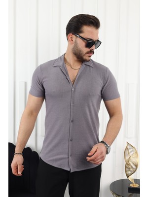 Comstar Kendinden Desenli Kısa Kol Keten Gömlek