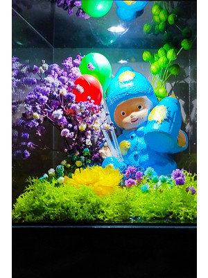 Çiçek Seli LED Venüs Moss Teraryum Yeni Doğan Hoş Geldin Erkek Bebek Hediyesi & Işıklı Kutu Iyi Ki Doğdun Mavi