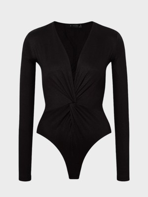 Rivus Önü Burgulu Soft Tuşeli Viskon Body - Siyah