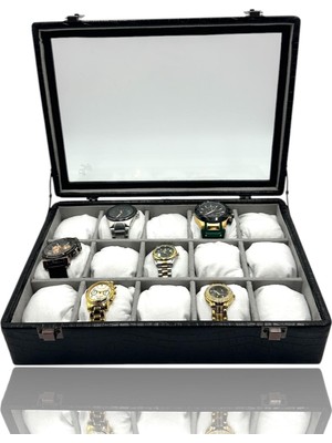 Dijital Çarşı Diji 15'li Saat Kutusu Saat Çantası Timsah Siyah