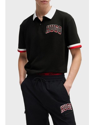 Hugo Logo Baskılı Pamuklu Relaxed Fit Düğmeli Polo Yaka T Shirt Erkek Polo Yaka T Shirt 50510183 001