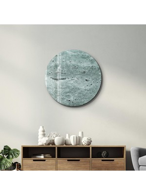 Travertine - Moon - BlueGray Yuvarlak Cam Tablo