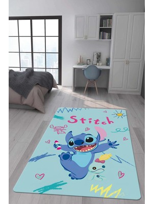 Doruklar Home Collection Kaymaz Taban Makinada Yıkanabilir Dijital Baskı Stitch Desenli Çocuk Odası Halısı 0001