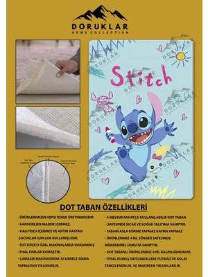 Doruklar Home Collection Kaymaz Taban Makinada Yıkanabilir Dijital Baskı Stitch Desenli Çocuk Odası Halısı 0001