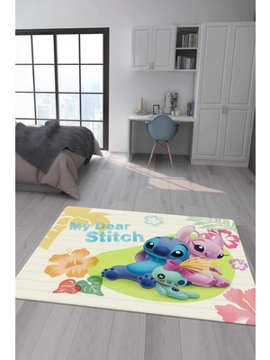 Doruklar Home Collection Kaymaz Taban Makinada Yıkanabilir Dijital Baskı Stitch Desenli Çocuk Odası Halısı 0012