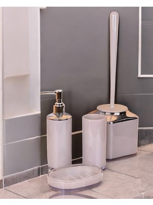 Kitchen Damys Lüks 4'lü Banyo Seti Katı Sabunluk Sıvı Sabunlu Diş Fırçalık Tuvalet Fırçası Seti