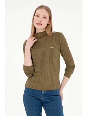 U.S. Polo Assn. Kadın Haki Dik Yaka Sweatshırt 50292421-VR027