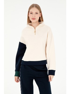 U.S. Polo Assn. Kadın Krem Fermuarlı Dik Yaka Sweatshirt 50292448-VR071