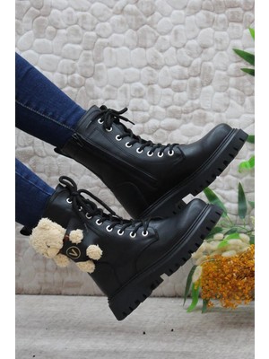 Papuç Sepeti 4182 Ayıcıklı Fermuarlı Kaymaz Taban Kız Çocuk Bot