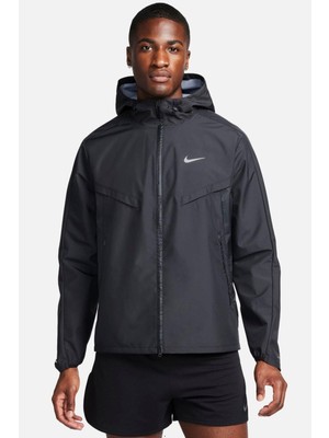 Nike Running Storm Fit Windrunner Hoodie Jacket Erkek Su Itici Kapüşonlu Reflektörlü Yürüyüş Koşu Ceketi Siyah