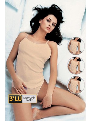 Kadın Satenli Ince Askılı Ten Atlet 210 3'lü Ekonomik Paket