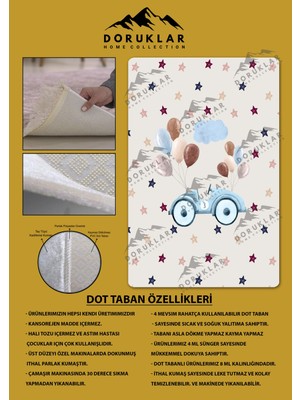 Doruklar Home Collection Kaymaz Taban Makinada Yıkanabilir Dijital Baskı Araba Desenli Çocuk Odası Halısı Dot Taban Halı