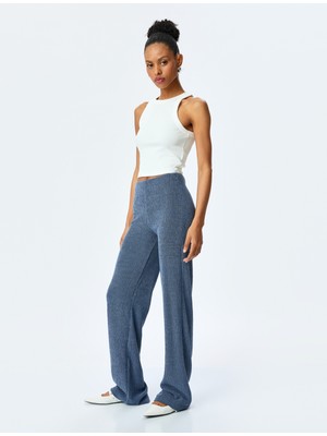 Koton Slim Fit Dokulu Yüksek Bel Bol Paça Pantolon