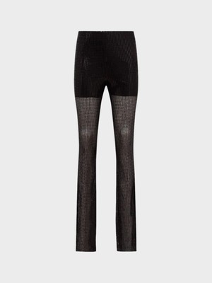 Boncuklu ve Payetli Ispanyol Paça Pantolon - Siyah