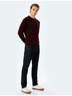 Koton Polo Yaka Düğmeli Dokulu Yün Karışımlı Triko Kazak