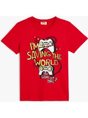 Koton Tişört Oyun Baskılı Kısa Kollu Bisiklet Yaka Pamuklu