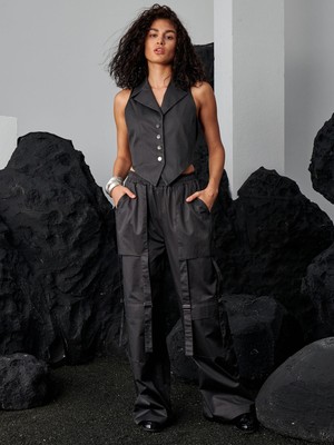 Beli Lastikli Cep Detaylı Kanvas Kargo Pantolon - Antrasit