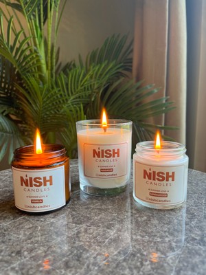 Nish Candles Yaz Serisi Doğal Soya Mumu Seti, 3 Parça Aromatik Mandalina, Sandalağacı, Vanilya Kokulu