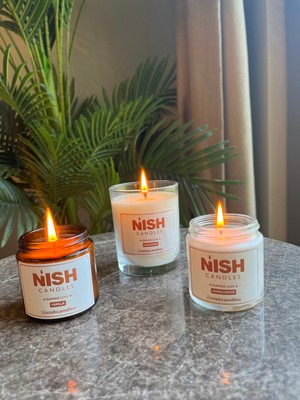 Nish Candles Yaz Serisi Doğal Soya Mumu Seti, 3 Parça Aromatik Mandalina, Sandalağacı, Vanilya Kokulu