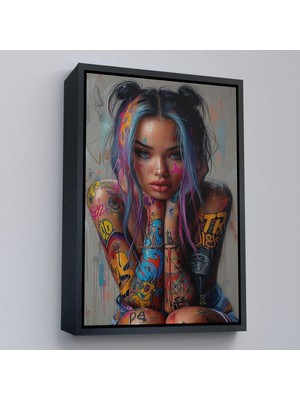 Miyrem canvas Serie  Sürreal Dövmeli Hippi Kadın TABLO-7733