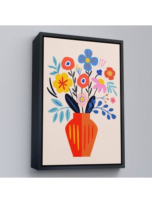 Miyrem canvas Serie  Minimalist Çiçek Mavi Vazoda Renkli Buket TABLOSU-7668