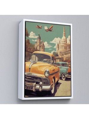 Miyrem canvas Serie  Sarı Klasik Araba TABLOSU-8066