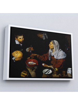 Miyrem^#canvas Serie  Diego Velázquez - Yumurta Pişiren Yaşlı Kadın Tablosu - Old Woman Frying EGGS-7051