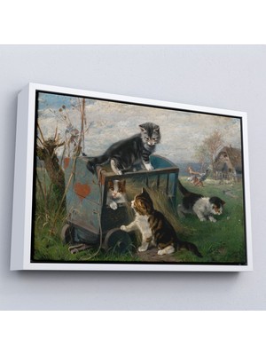 Miyrem^#canvas Serie  Julius Adam - Çayırda Arabada Oynayan Kedi Yavruları TABLO-7084