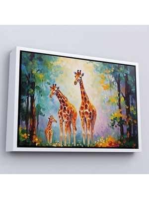 Miyrem^#canvas Serie  Ormandaki Ağaçların Altında Dinlenen Zürafa Aile TABLOSU-7229