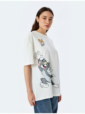 Koton Tom ve Jerry Lisanslı Arkası Baskılı Oversize Tişört