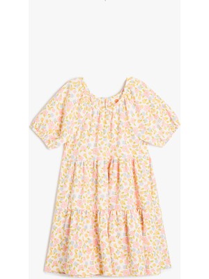 Koton Balon Kollu Yuvarlak Yaka Çiçek Desenli Elbise