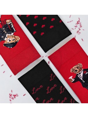 Mono Socks Hediye Kutulu 4'lü Teddy Bear Sevgililer Günü Çorabı