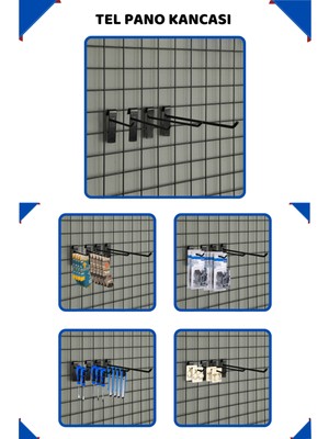 25 Adet 20 cm Siyah Tel Pano Raf Askısı Tel Pano Kancası