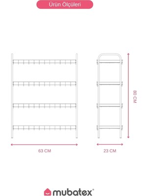 Mubatex Ayakkabılık Metal Ayakkabılık Ayakkabı Rafı Ayakkabı Düzenleyici Raf Dört Katlı Ayakkabılık Siyah