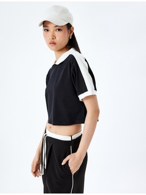 Koton Polo Yaka Renk Bloklu Crop Kısa Kollu Tişört