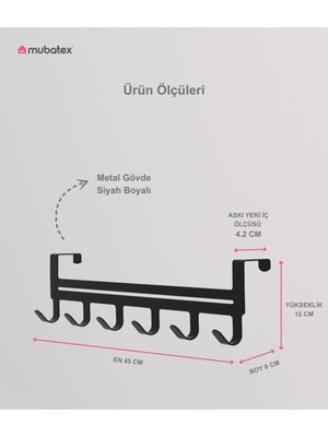 Mubatex Kapı Arkası Askılık Kapı Askısı Amerikan Panel Kapı Askısı Sac Askılık 6 Lı Askılık Siyah