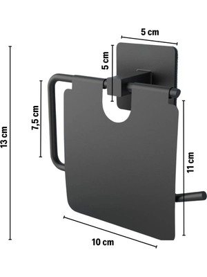 Easy Tedarik Kendiliğinden Yapışkanlı Siyah Paslanmaz Metal Kapaklı Tuvalet Kağıtlığı Aparatı