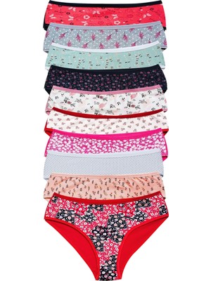 Pamuklu Geniş Kenarlı Likralı Desenli Bato Kadın Külot 10'lu Paket