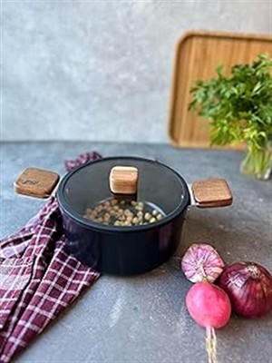 Byrshtm Neoflam Bien Black Indüksiyonlu 18 cm Tencere Akasya Ağacı Sap ve Kulplu Byrnew