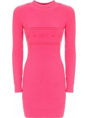Chiara Ferragni Yuvarlak Yaka Kabartma Fuşya Standart Kadın Elbise 77CBOH02
