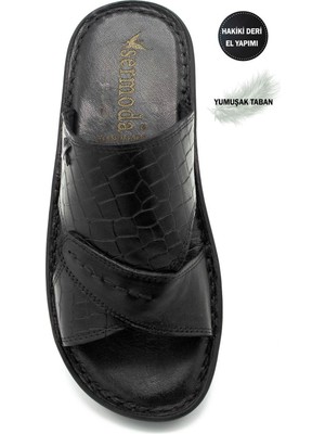 Sermoda  Erkek Terlik Hafif Terlik Deri 3D Siyah