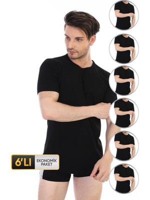 Çift Kaplan Erkek Ribana Bisiklet Yaka Siyah Fanila 841 6'lı Ekonomik Paket